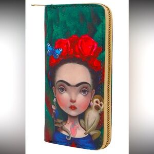 Animated Frida Kahlo Print Single Zipper Wallet
